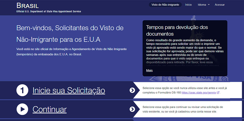 Agendamento do Atendimento do Visto Americano