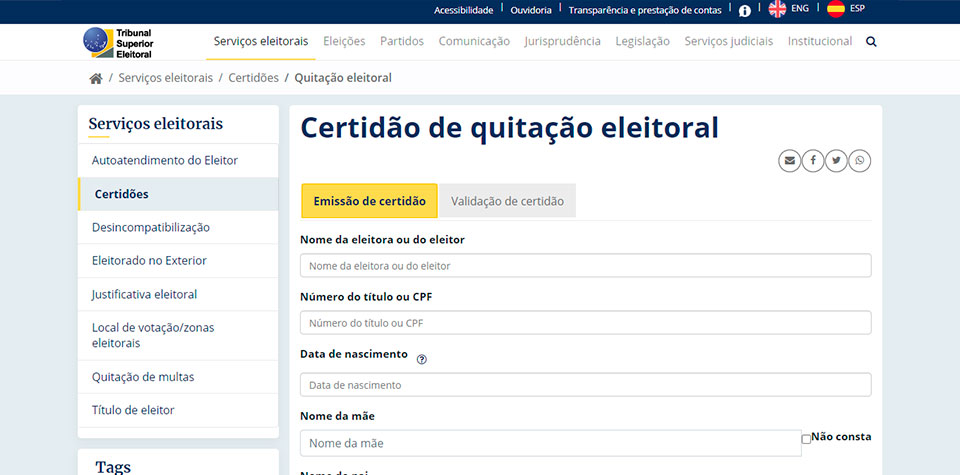 TSE - Comprovante de quitação eleitoral